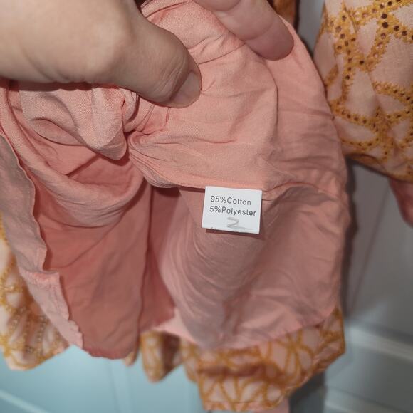 Bohemian Orange Cowgirl Long Lantern Sleeve Swing Mini Dress XL Festival Pockets - Picture 5 of 8